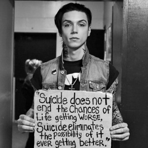 The suicide sign. Held by Andy Biersack 